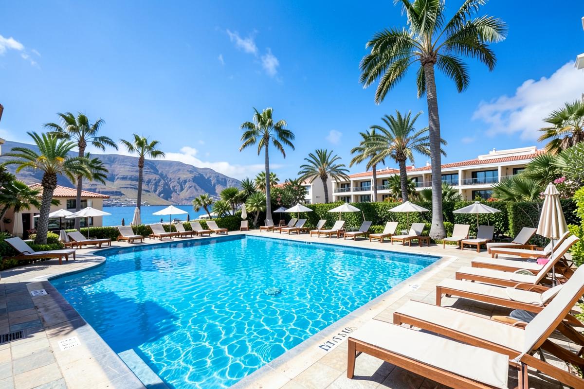Zona de piscina del hotel en Tenerife